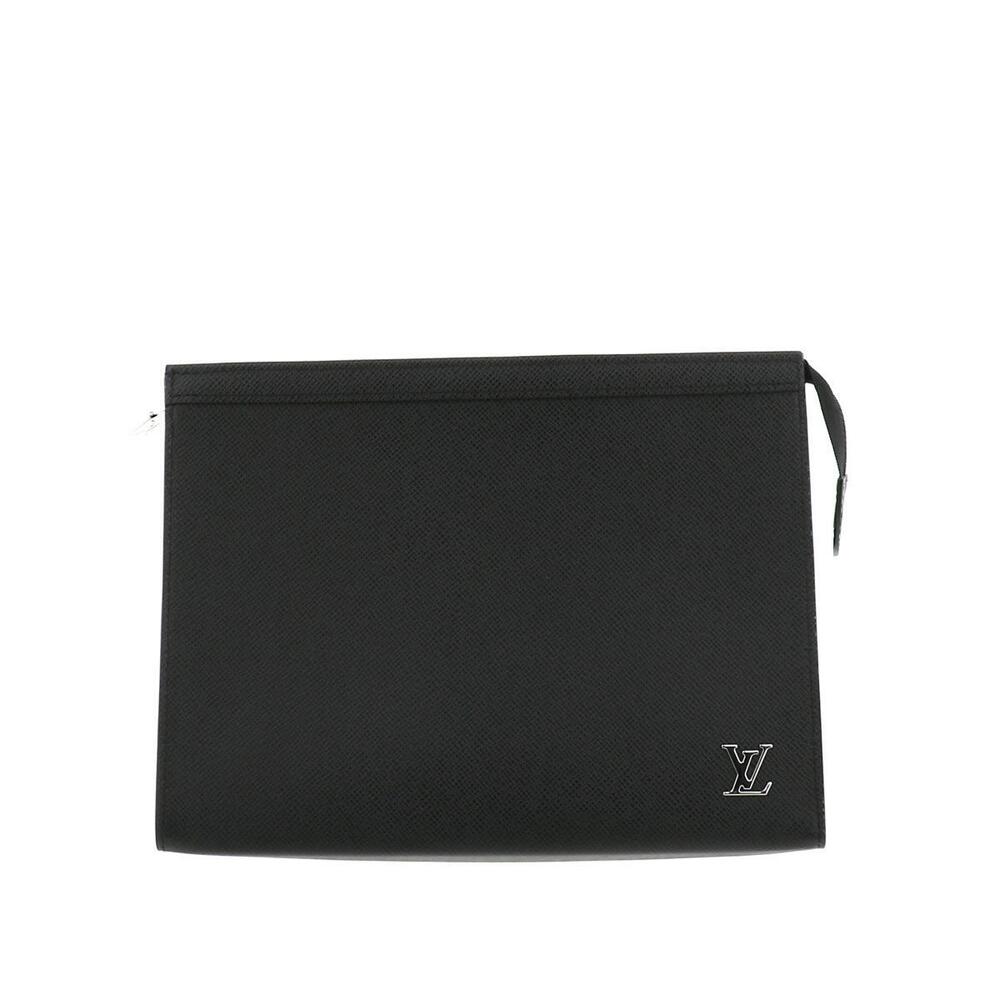LOUIS VUITTON Pochette Voyage Bag Shoulder Clutch Taiga Leather Black